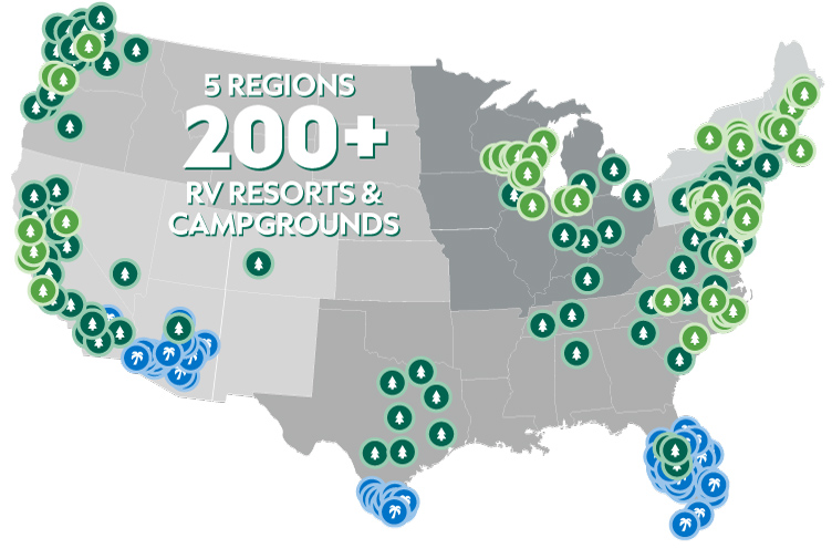 5 Regions 200+ | RV Resorts and Campgrounds